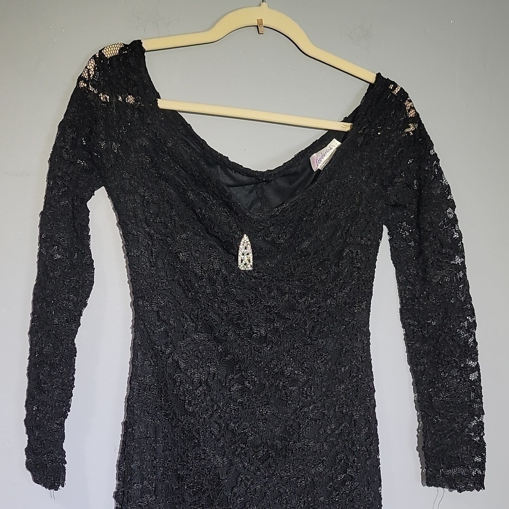 Frederick's of Hollywood Vintage 90's Lace Bodycon Mini Off Shoulder Black Dress